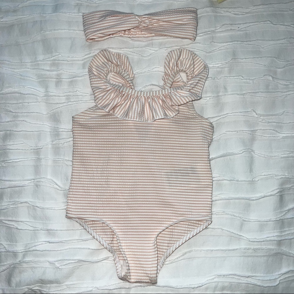 H&M Striped Swimsuit and Headband Set 9-12 months